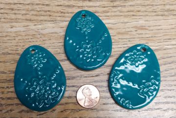 Ceramic Tie On Easter Egg with Raised Flower Design Dark Teal